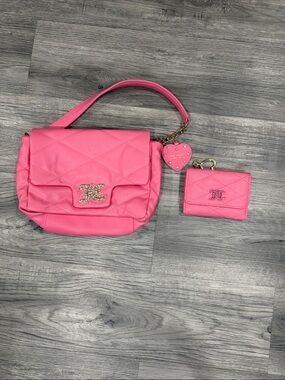 Juicy Couture Hot Pink Quilted Shoulder Bag with Card Holder
